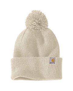 Carhartt Women's Knit Pom-Pom Cuffed Beanie, Oat Milk
