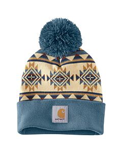 Carhartt Women's BY Cuffed Pom Beanie, Storm Blue
