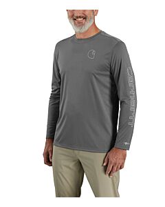 Carhartt Mens Force Sun Defender Graphic LS Shirt, Steel