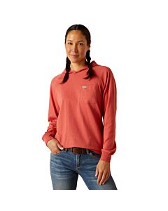 Ariat Women's Rebar Cottonstrong Hooded Long Sleeve Shirt - Mineral Red