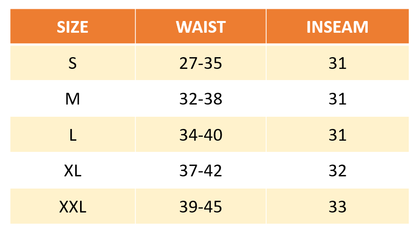 Pants on Pants Men's Size Chart